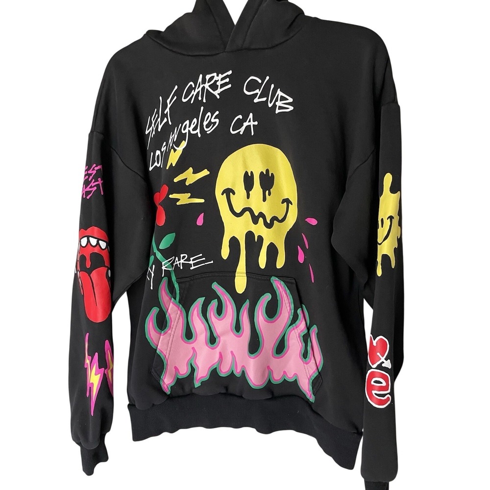 Pac Sun Self Care Club Colorful Black Hoodie, S